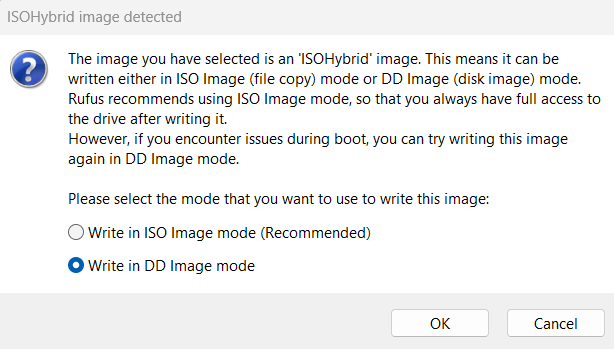 Selecting DD mode